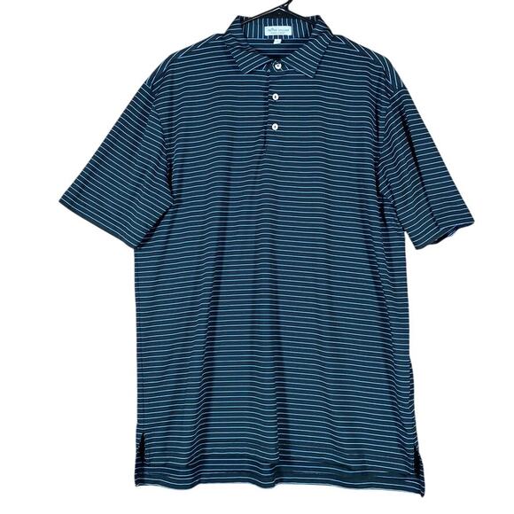 Peter Millar Men Shirt Black Blue Stripe Summer Crown Comfort Polo Stretch Large - Picture 1 of 12